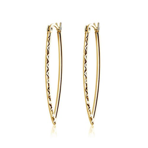 Gold plated Sterling Silver Marquis Shaped Etched Hoops - A-E13G